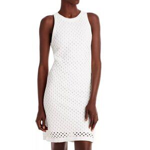 AQUA Crochet Tank Dress  White Sleeveless Pullover Crewneck Size Small